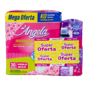OFERTA  TOALLAS  ANGELA INVICIBLE  X30 + 2 PROTECTORES  DIARIO  X15